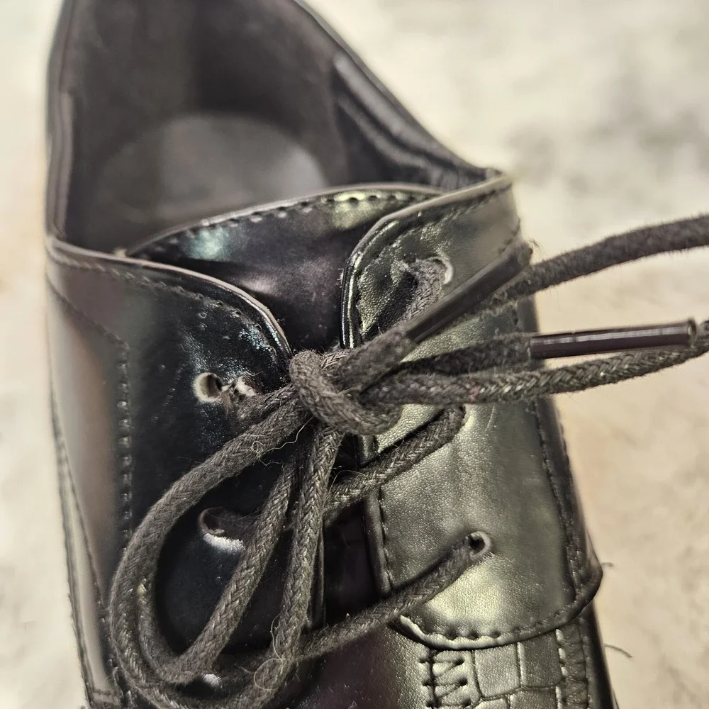 Tim Evans Black Faux Croc Square Toe Dress Shoes 8 Business Dark Acacemia Formal